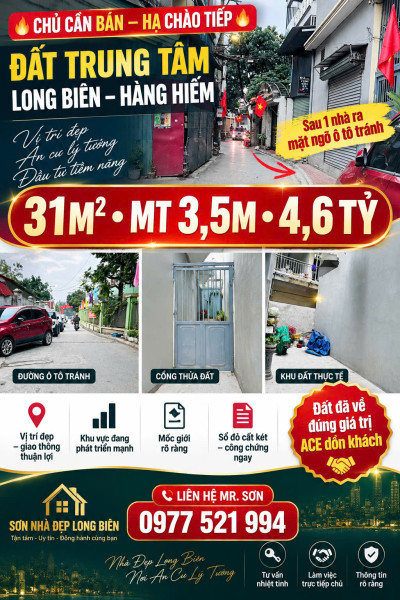 HÀNG HIẾM BÁN ĐẤT NGUYỄN VĂN LINH, LONG BIÊN  SAU 1 NHÀ RA Ô TÔ TRÁNH  KHU VỰC ĐANG PHÁT TRIỂN