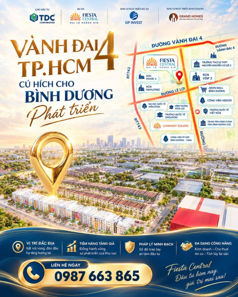 DỰ ÁN FIESTAL CENTRAL BÌNH DƯƠNG – 0987663865  SHOPHOUSE 2 MẶT TIỀN – TÀI SẢN KÉP, LINH HOẠT KHAI