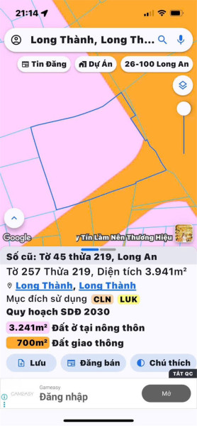 LÔ ĐẤT CHÍNH CHỦ - Vị Trí ĐẮC ĐỊA - Xã Long An, Huyện Long Thành ( NAY LÀ XÃ LONG THÀNH - ĐỒNG NAI