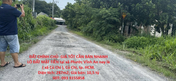 ĐẤT CHÍNH CHỦ- GIÁ TỐT CẦN BÁN NHANH LÔ ĐẤT MẶT TIỀN tại huyện Củ Chi, TPHCM