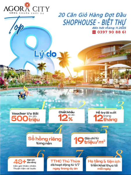 CƠ HỘI VÀNG TRƯỚC NGƯỠNG TĂNG GIÁ - 8 LÝ DO NHÀ ĐẦU TƯ CHỌN AGORA CITY: 19 tr (V). Khanh 0397908861